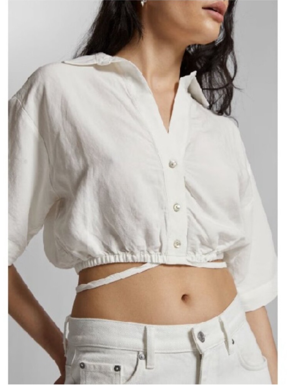 & Other Stories Tie Waist Crop Top Ivory EU 36 US S
